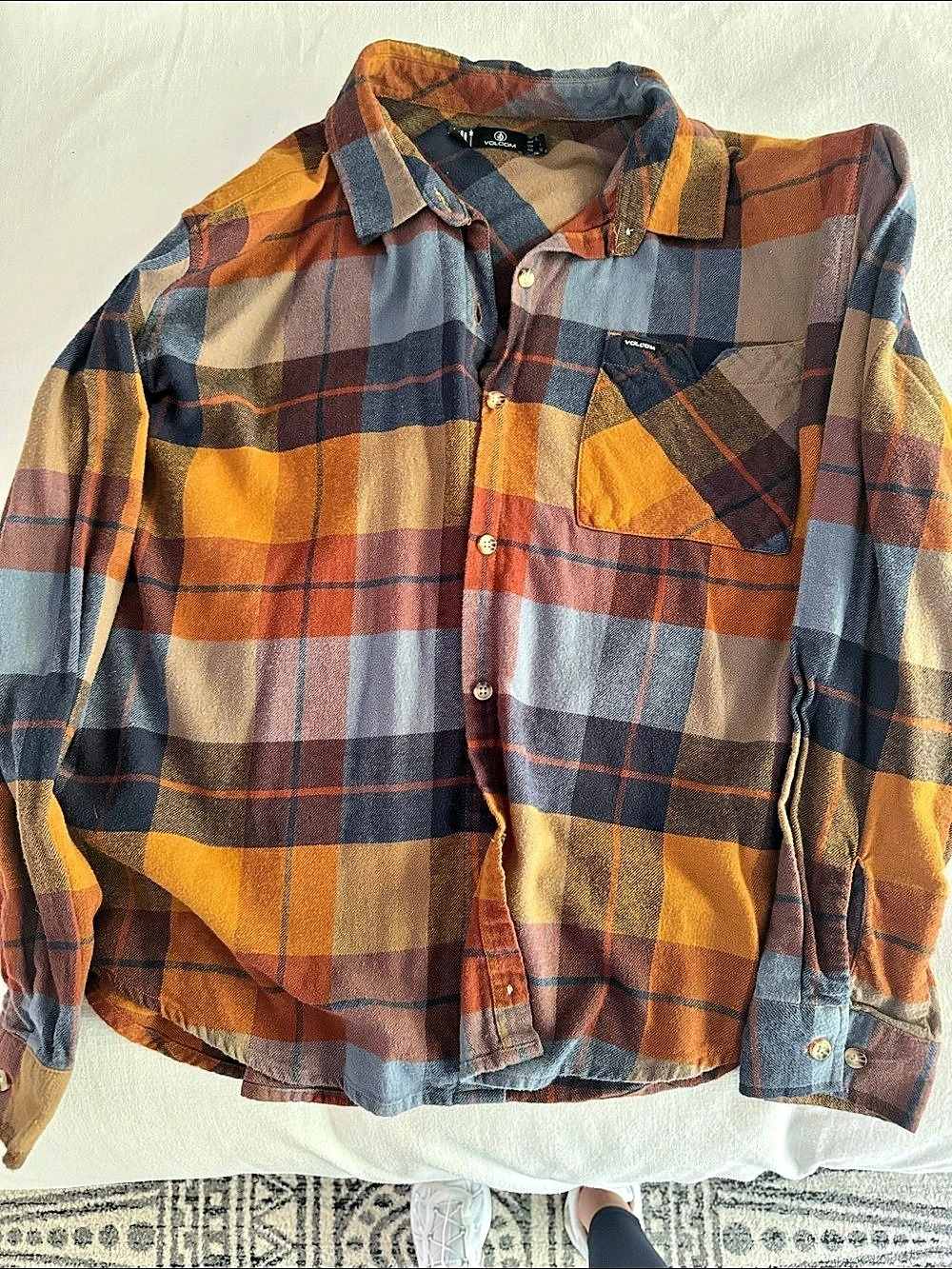 Volcom Plaid Button Down in Orange & Blue